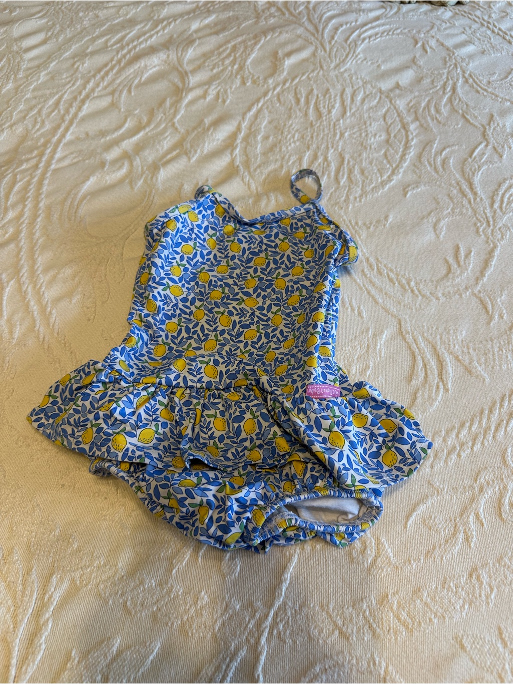 Jojo Maman Bb Swimsuit Features A Blue Lemon Print